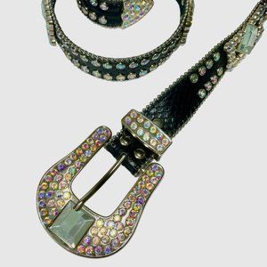 Nocona Black Leather Women's Belt Rhinstones Sz L